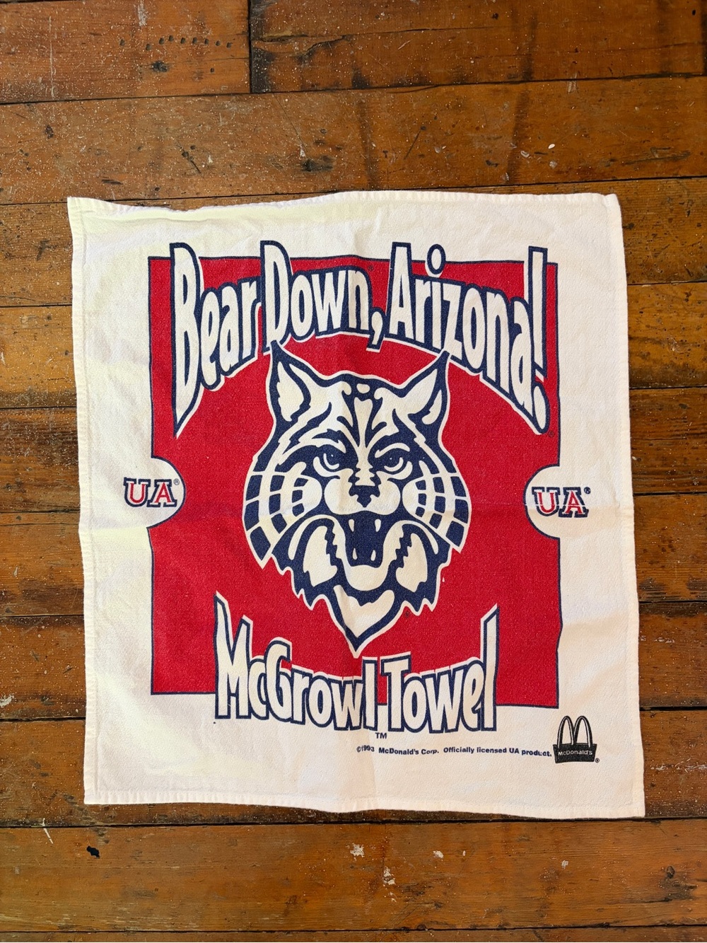 Vintage 1993 McGrowl Towel Bear Down University of Arizona Football McDonalds